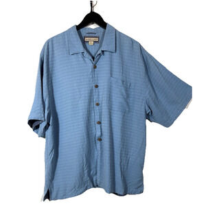 Shirt Silk Powder Blue Button Down Jamaica Jaxx Men XL Check Pattern Camp Tiki